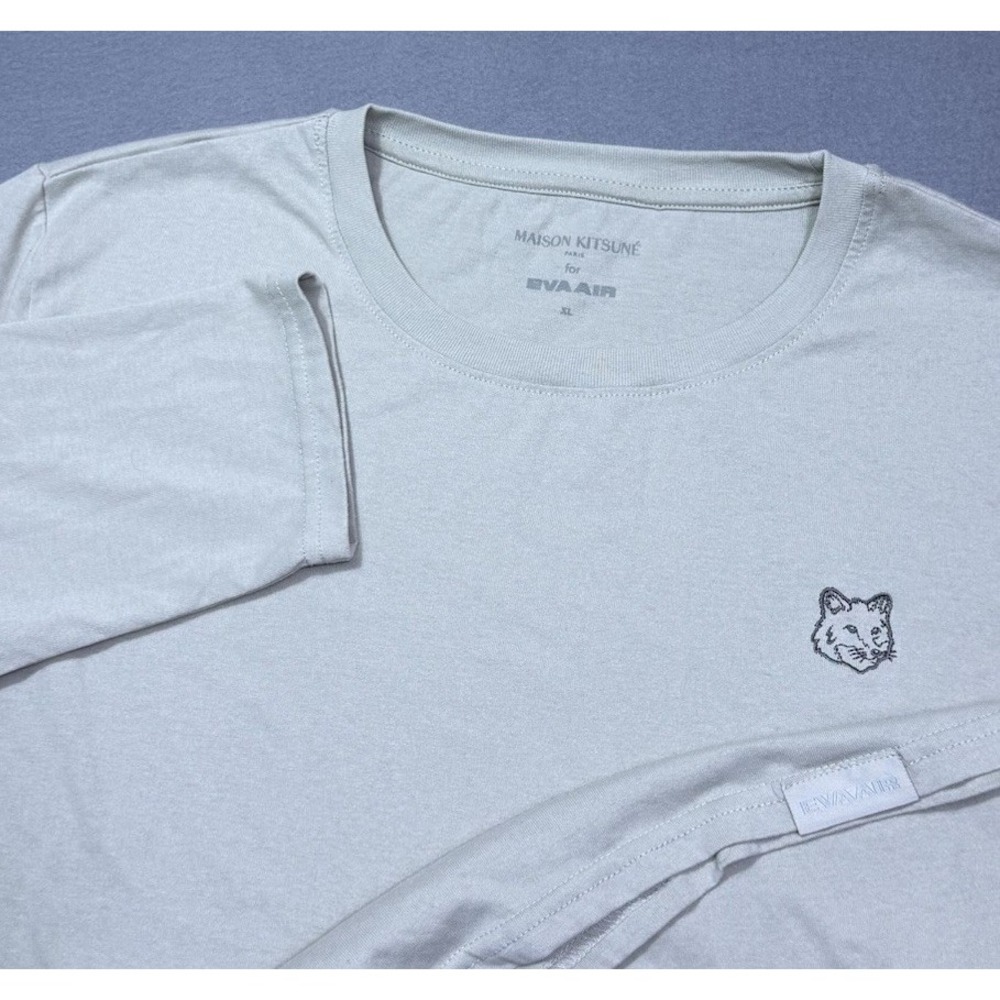 Maison Kitsune Shirt Mens XL EVA AIR Crew Neck Long Sleeve Beige Featherweight